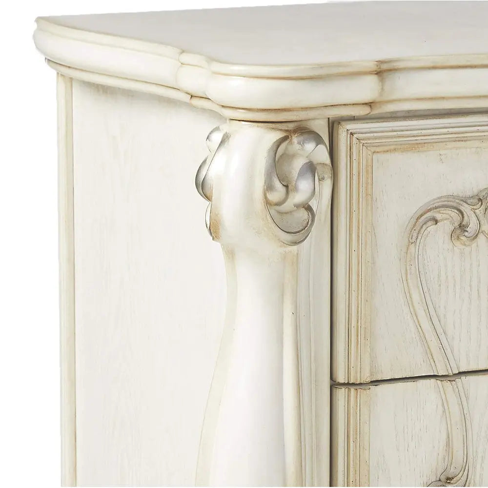 Baroque Bone White 2-Drawer Nightstand - Poplar & Aspen Wood with Scrolled Legs Acme Furniture