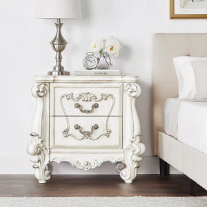 Baroque Bone White 2-Drawer Nightstand - Poplar & Aspen Wood with Scrolled Legs Acme Furniture