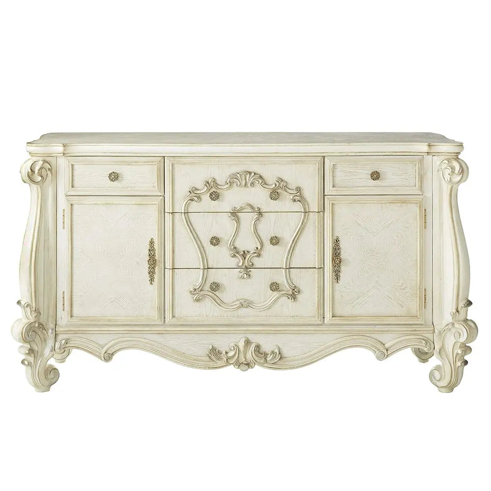 Baroque Bone White 5-Drawer 2-Door Dresser - Poplar & Aspen Wood with Scrolled Legs Acme Furniture