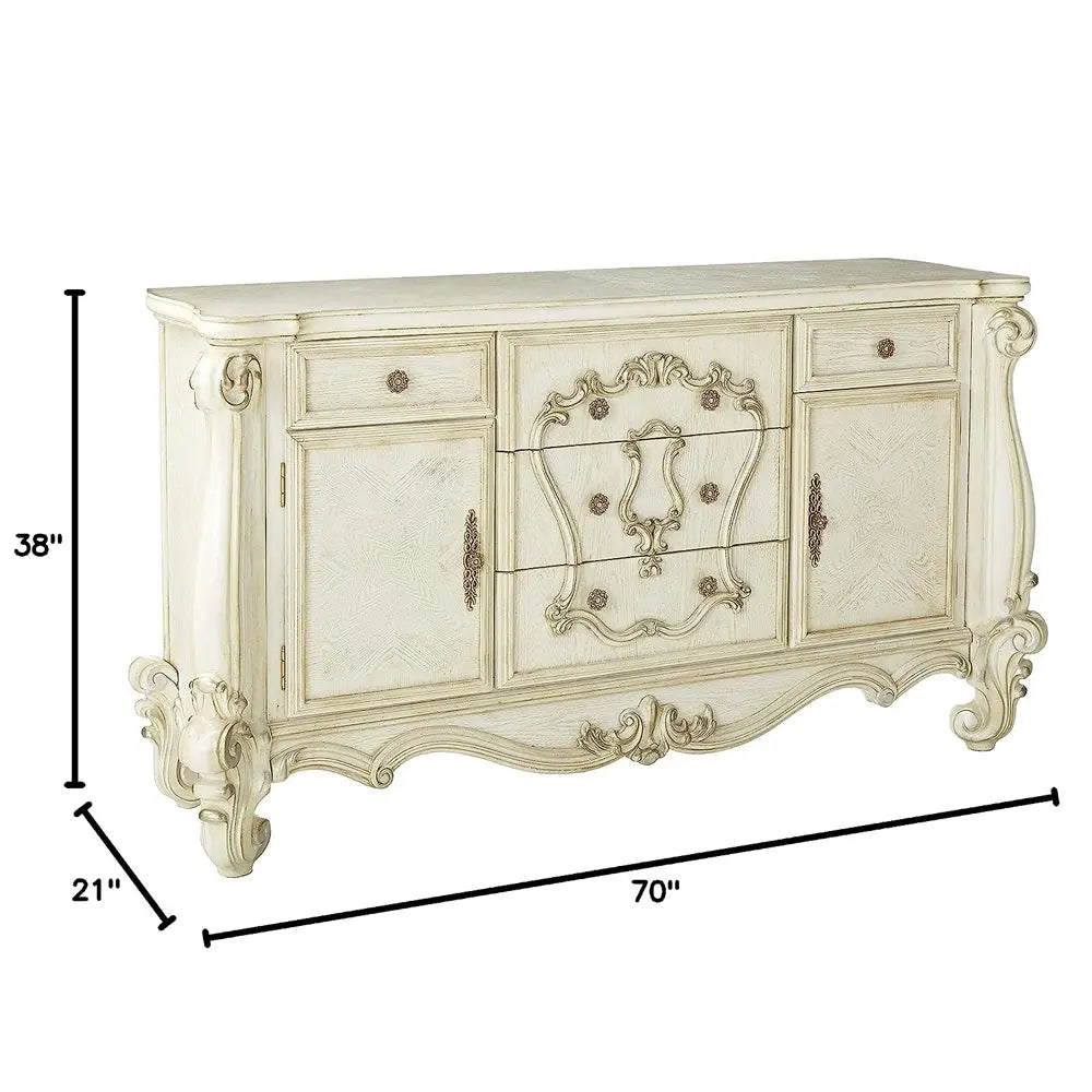 Baroque Bone White 5-Drawer 2-Door Dresser - Poplar & Aspen Wood with Scrolled Legs Acme Furniture
