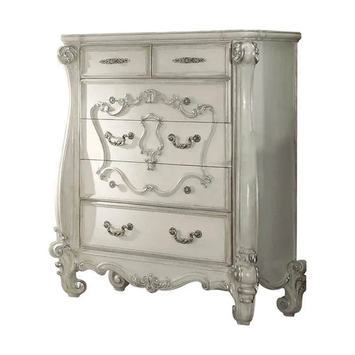Baroque Bone White 5-Drawer Chest - Poplar & Aspen Wood with Scrolled Legs Acme Furniture