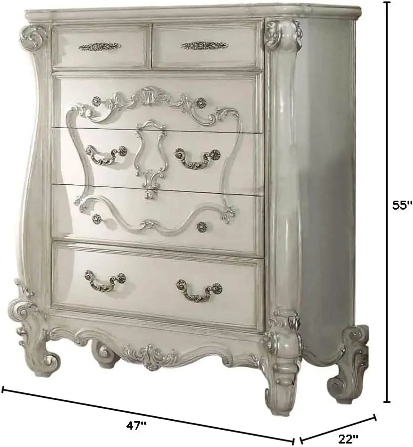 Baroque Bone White 5-Drawer Chest - Poplar & Aspen Wood with Scrolled Legs Acme Furniture