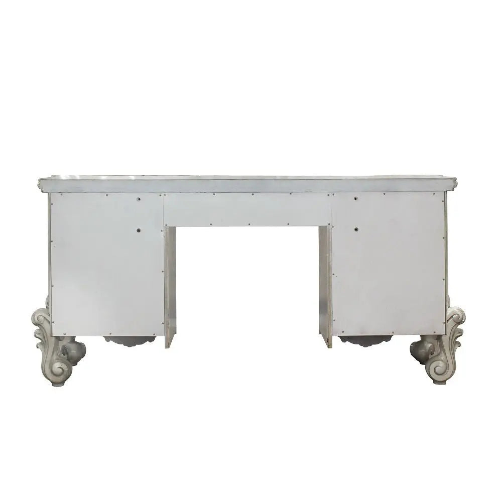 Baroque Bone White Vanity Set with Mirror and Stool - Poplar & Aspen Wood with Scrolled Legs Acme Furniture