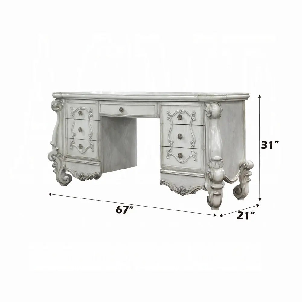 Baroque Bone White Vanity Set with Mirror and Stool - Poplar & Aspen Wood with Scrolled Legs Acme Furniture