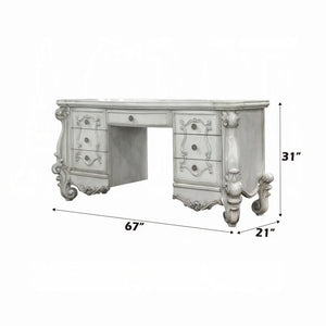 Baroque Bone White Vanity Set with Mirror and Stool - Poplar & Aspen Wood with Scrolled Legs Acme Furniture