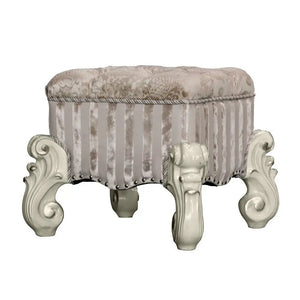 Baroque Bone White Vanity Stool - Poplar & Aspen Wood with Scrolled Legs and Tufted Seat Acme Furniture