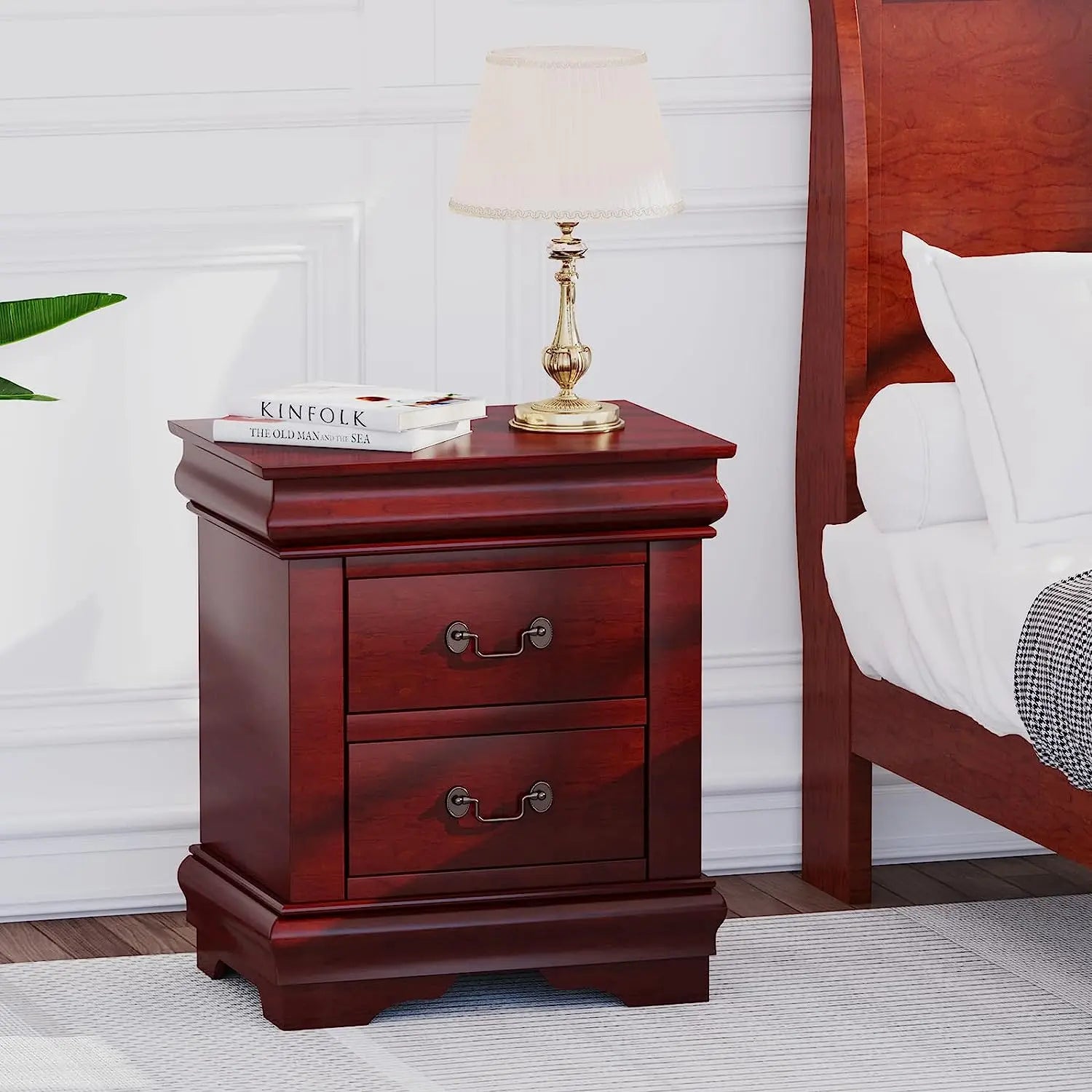Traditional Wooden Nightstand 2-Drawer Cherry Finish Bedside Table with Antique Metal Handles for Bedroom Storage Acme Furniture