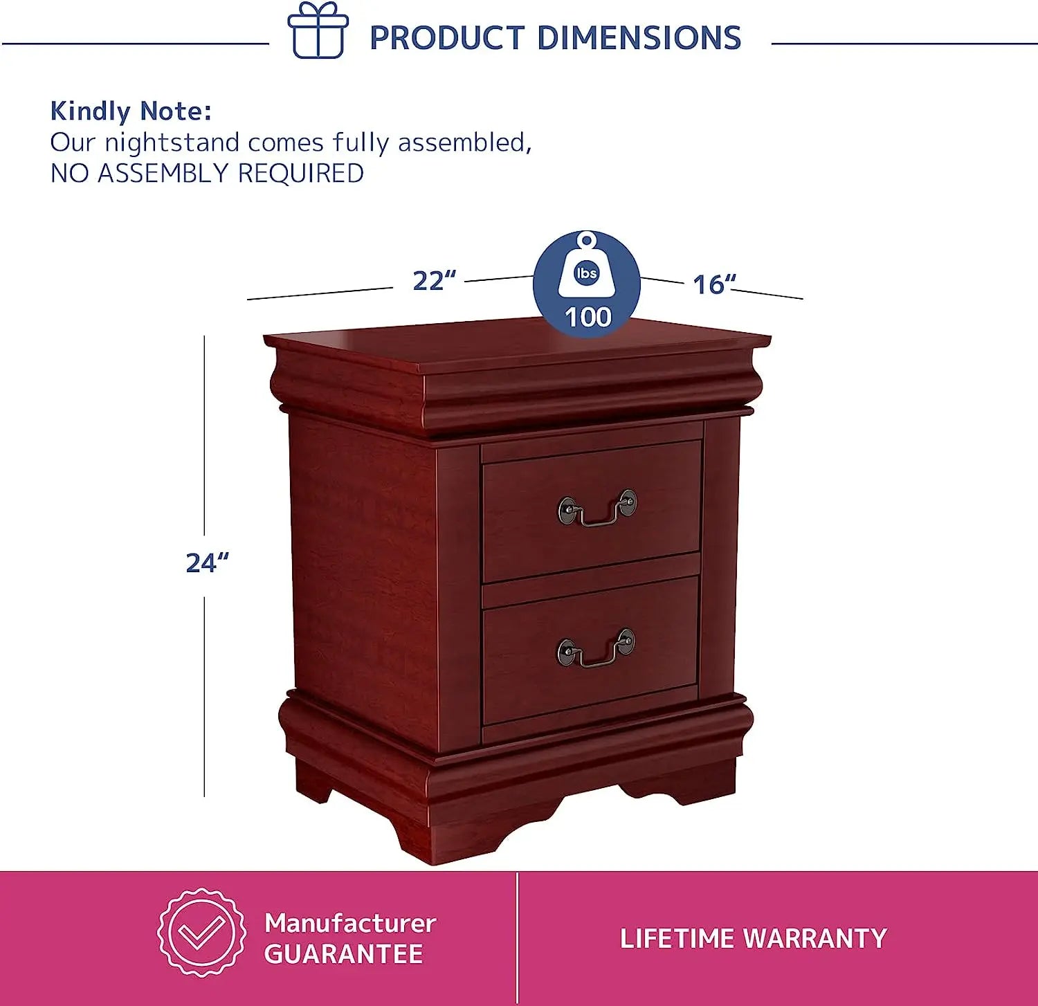 Traditional Wooden Nightstand 2-Drawer Cherry Finish Bedside Table with Antique Metal Handles for Bedroom Storage Acme Furniture