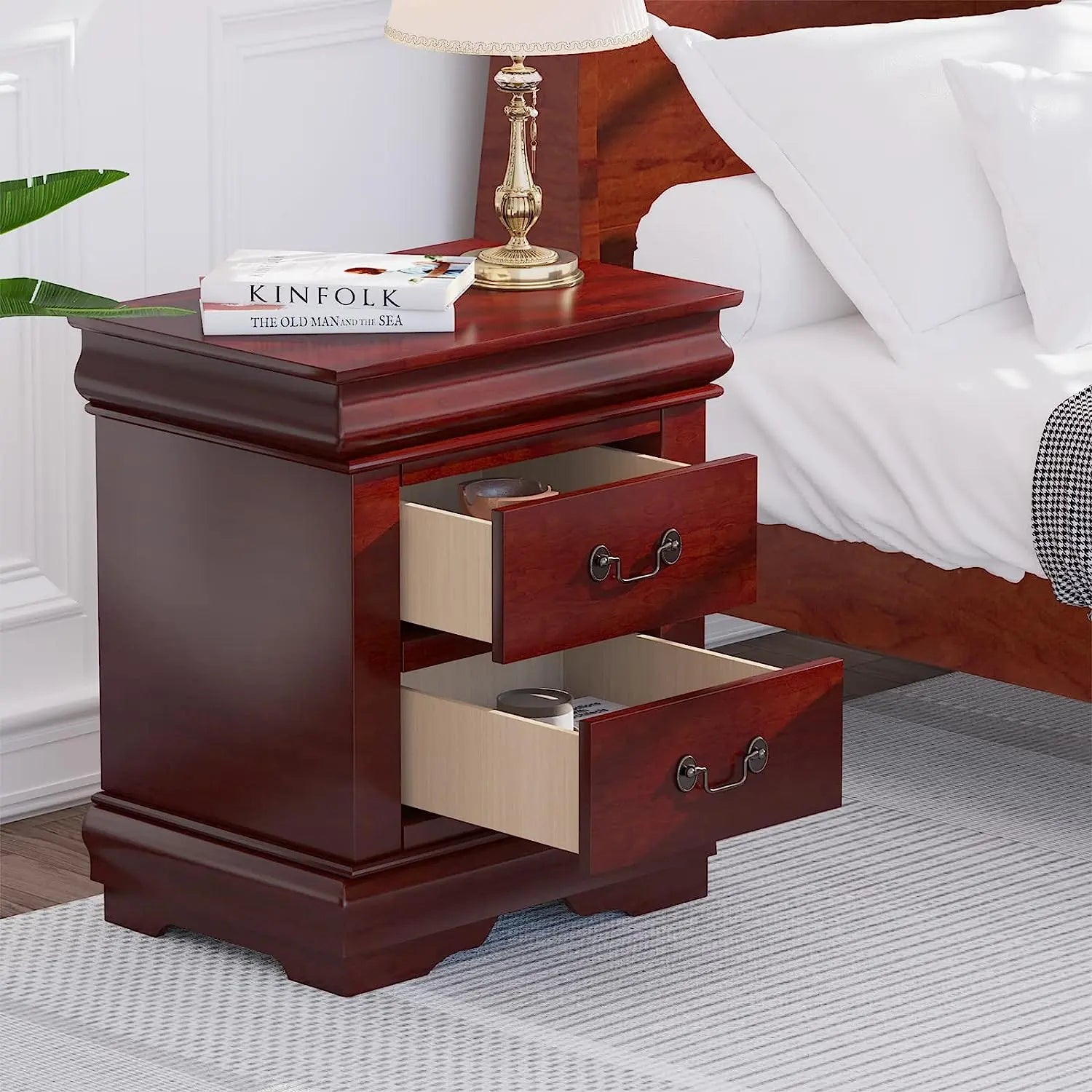 Traditional Wooden Nightstand 2-Drawer Cherry Finish Bedside Table with Antique Metal Handles for Bedroom Storage Acme Furniture
