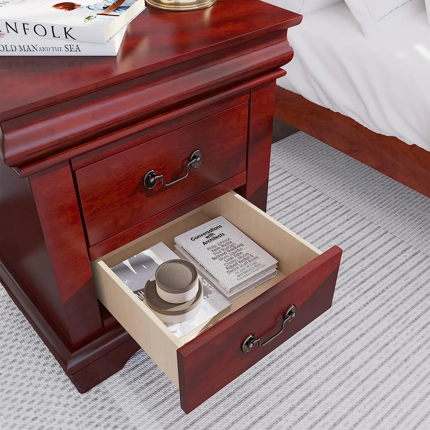 Traditional Wooden Nightstand 2-Drawer Cherry Finish Bedside Table with Antique Metal Handles for Bedroom Storage Acme Furniture