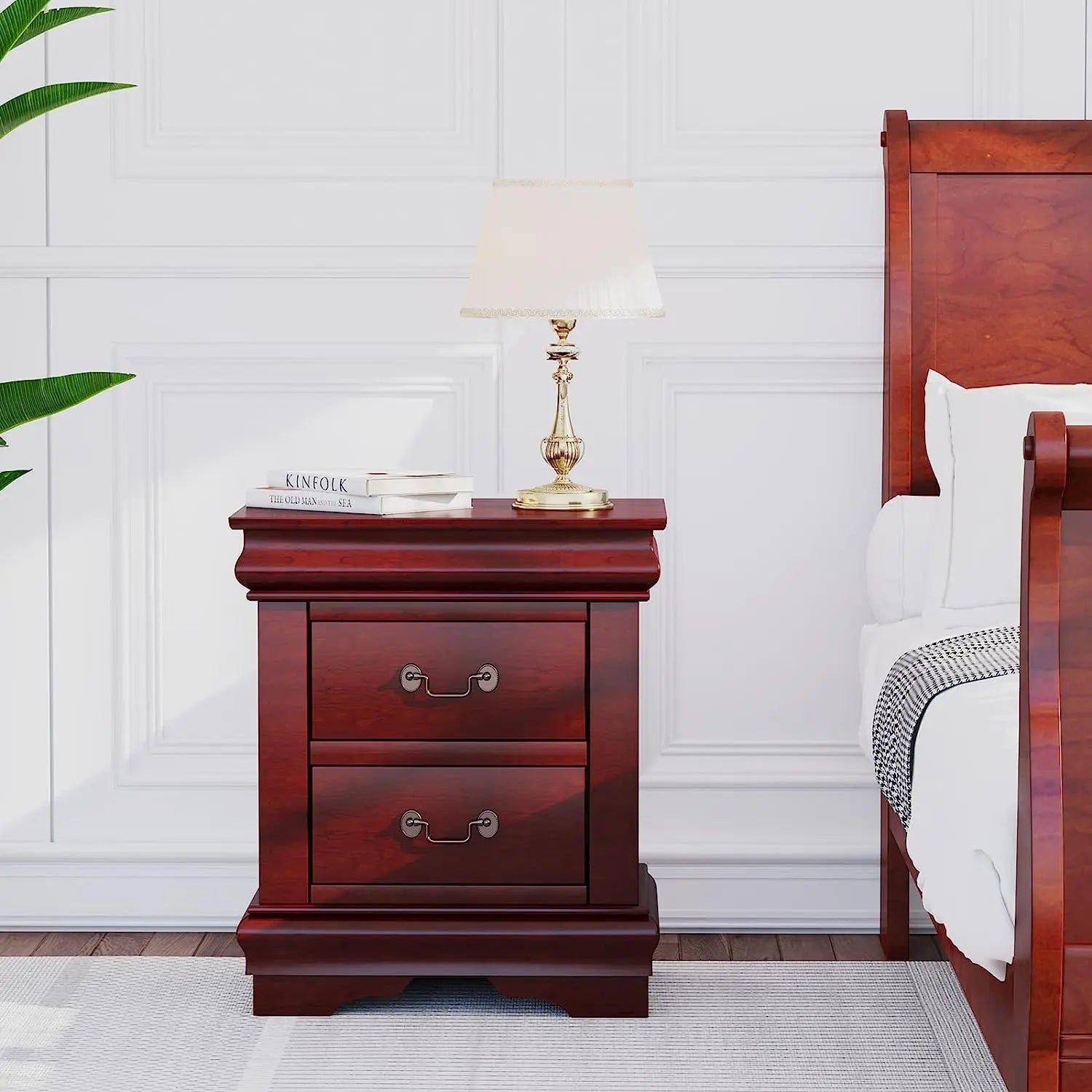 Traditional Wooden Nightstand 2-Drawer Cherry Finish Bedside Table with Antique Metal Handles for Bedroom Storage Acme Furniture