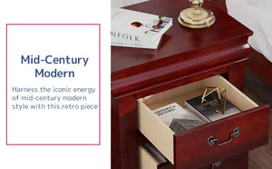 Traditional Wooden Nightstand 2-Drawer Cherry Finish Bedside Table with Antique Metal Handles for Bedroom Storage Acme Furniture