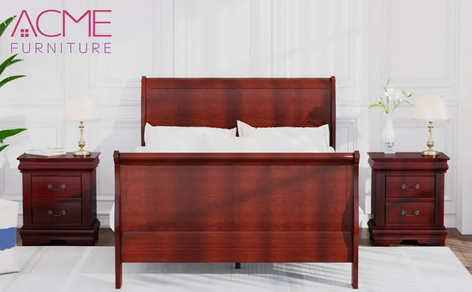 Traditional Wooden Nightstand 2-Drawer Cherry Finish Bedside Table with Antique Metal Handles for Bedroom Storage Acme Furniture