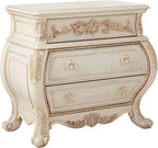 Antique White French Rococo Nightstand with Ornate Carvings and 3 Drawers Acme Furniture