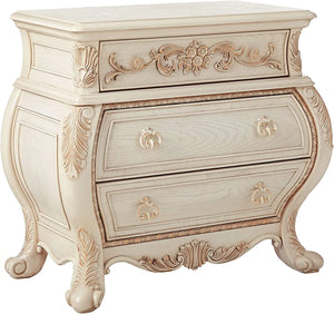 Antique White French Rococo Nightstand with Ornate Carvings and 3 Drawers Acme Furniture