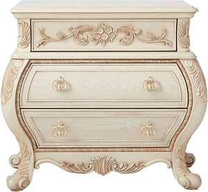 Antique White French Rococo Nightstand with Ornate Carvings and 3 Drawers Acme Furniture