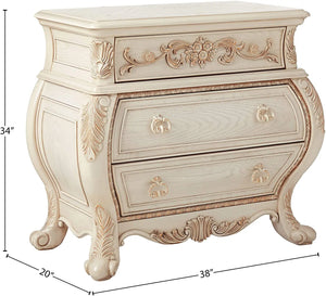 Antique White French Rococo Nightstand with Ornate Carvings and 3 Drawers Acme Furniture