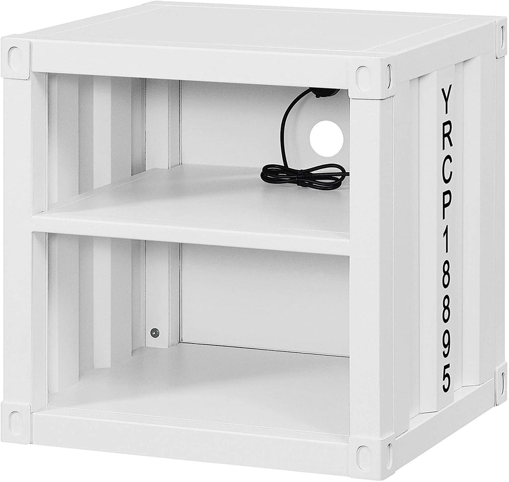 Nightstand USB With Open Display Shelf Cargo Style End Table