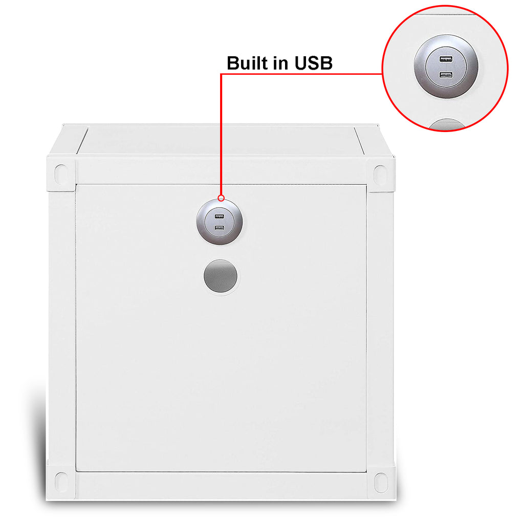 Nightstand USB With Open Display Shelf Cargo Style End Table