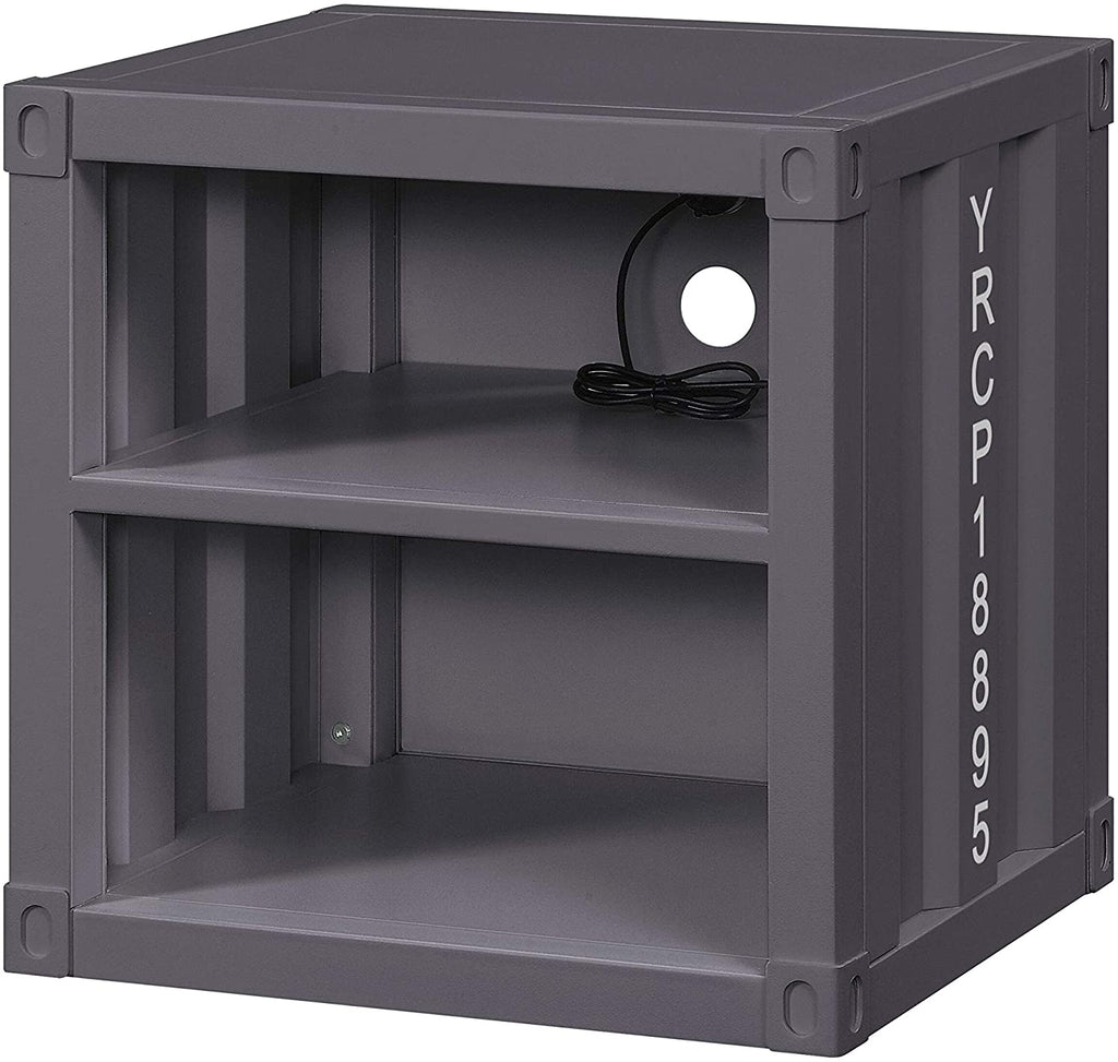 Nightstand USB With Open Display Shelf Cargo Style End Table