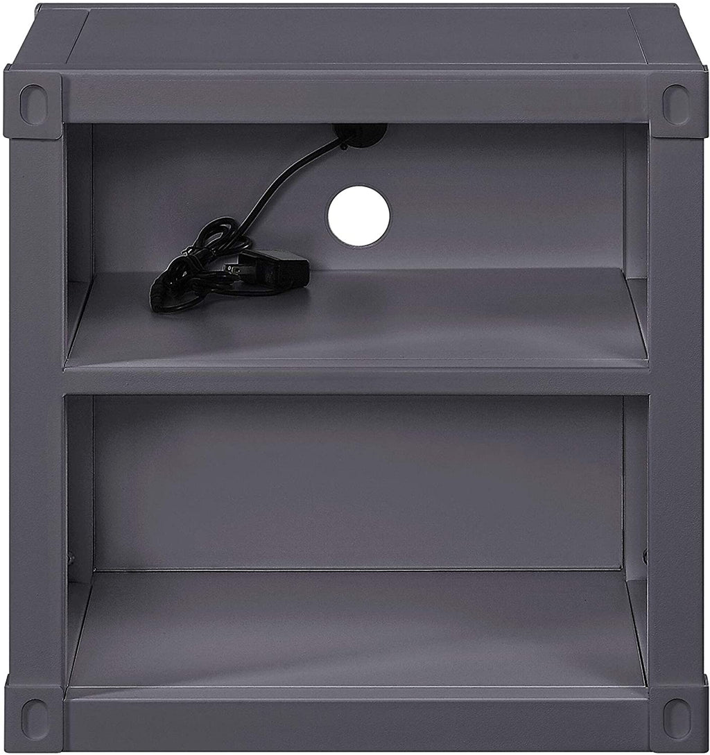Nightstand USB With Open Display Shelf Cargo Style End Table