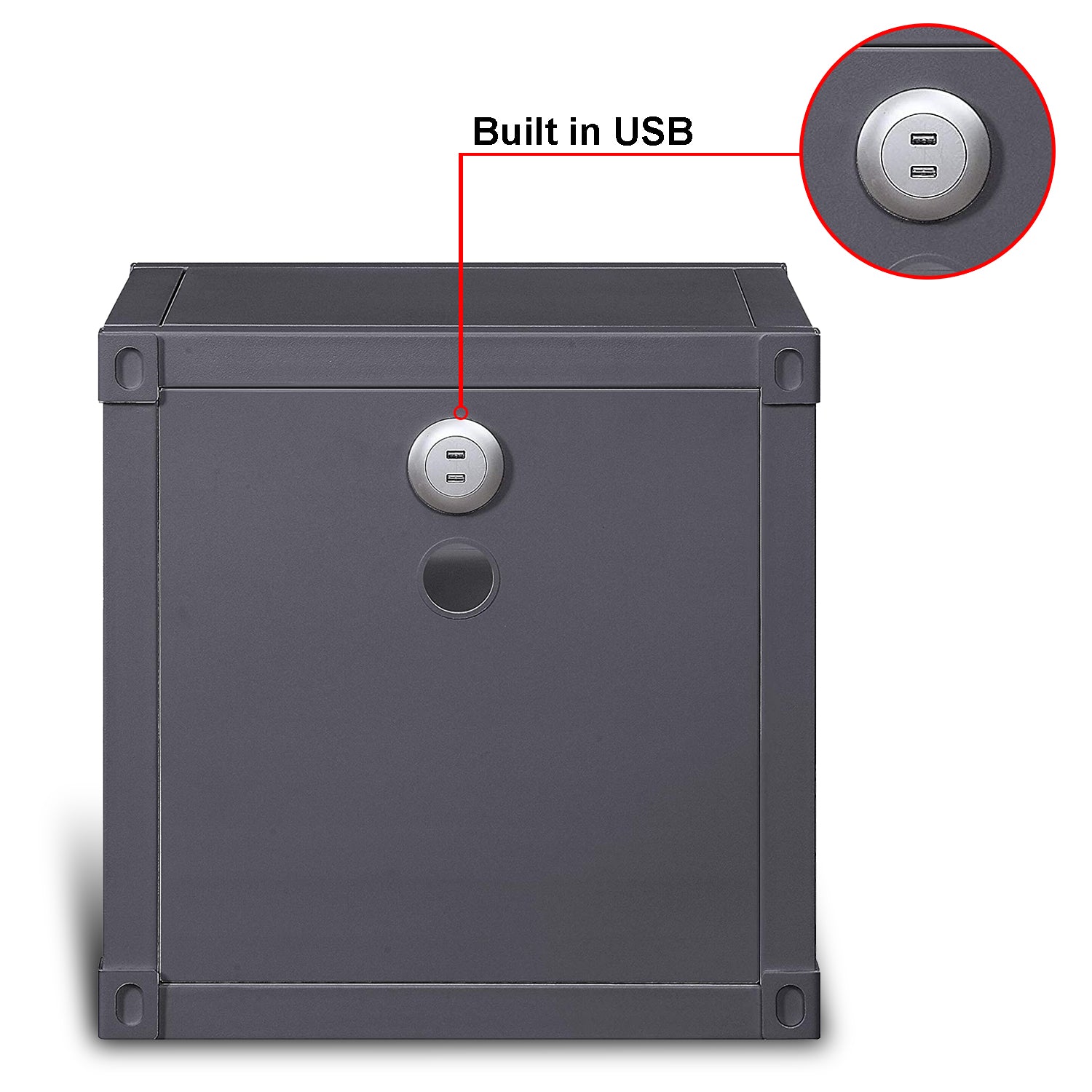 Nightstand USB With Open Display Shelf Cargo Style End Table