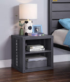 Nightstand USB With Open Display Shelf Cargo Style End Table