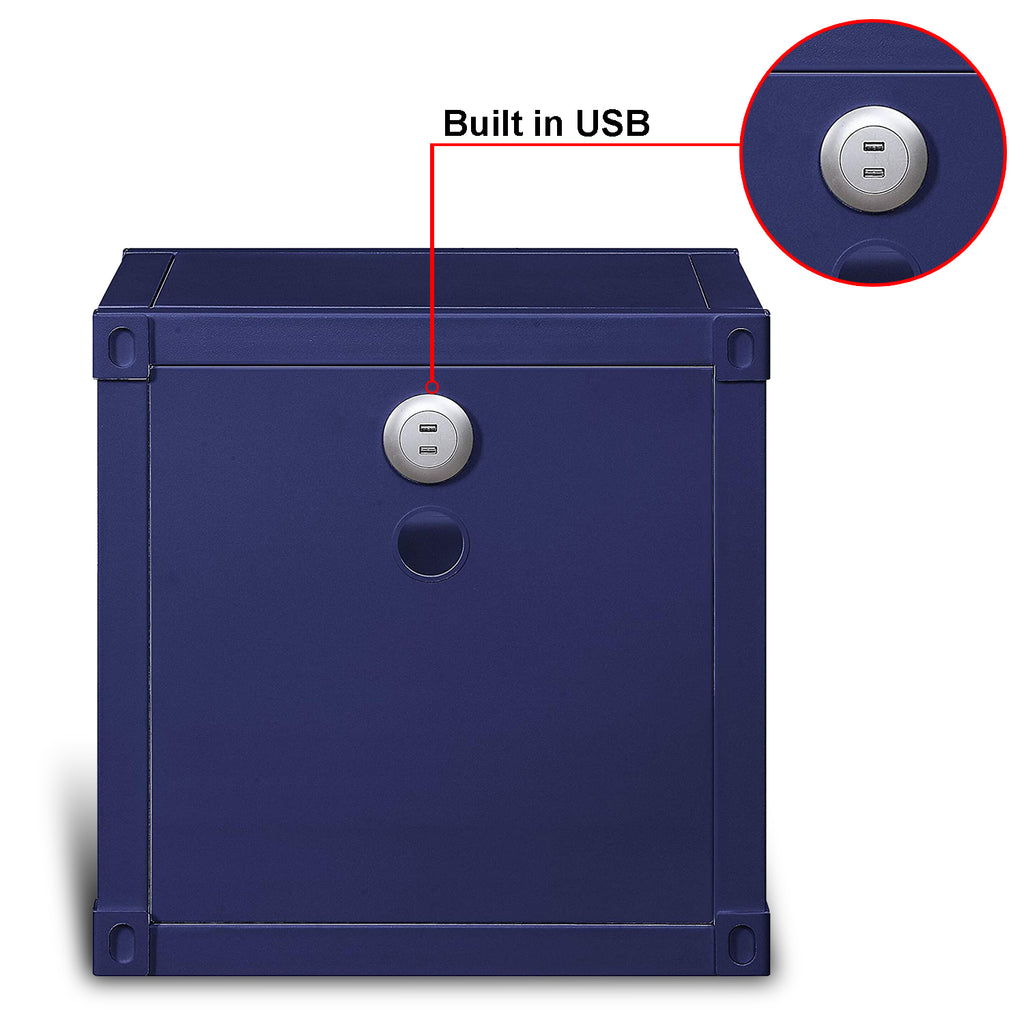 Nightstand USB With Open Display Shelf Cargo Style End Table