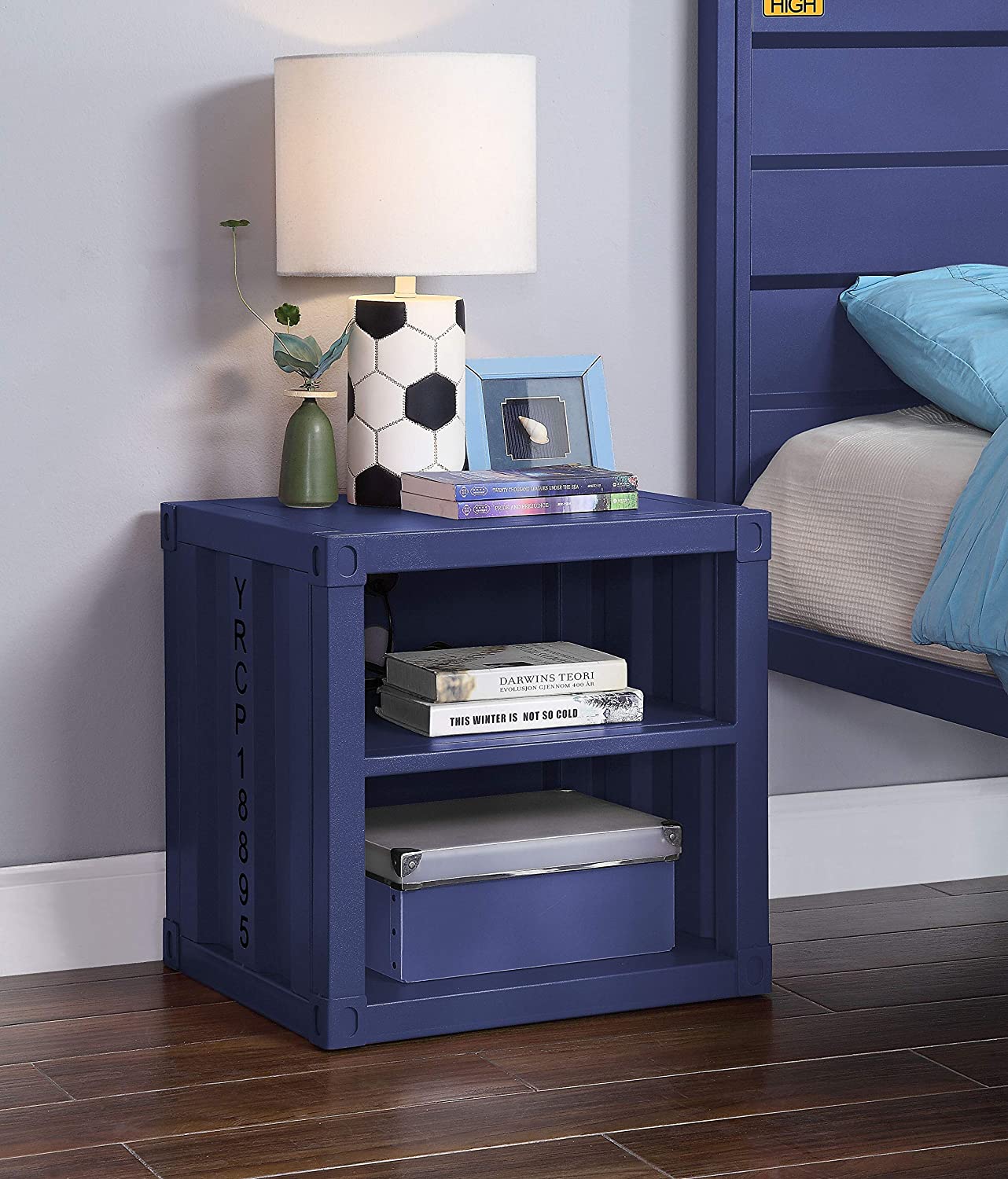 Nightstand USB With Open Display Shelf Cargo Style End Table