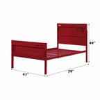 Cargo Youth Metal Bed Frame Twin Container Style, Panel Headboard Red Acme Furniture