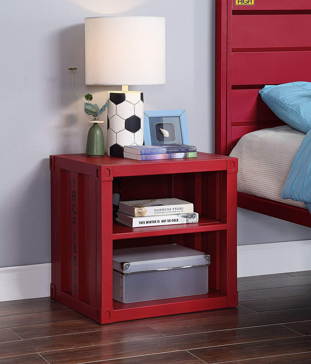 Nightstand USB With Open Display Shelf Cargo Style End Table