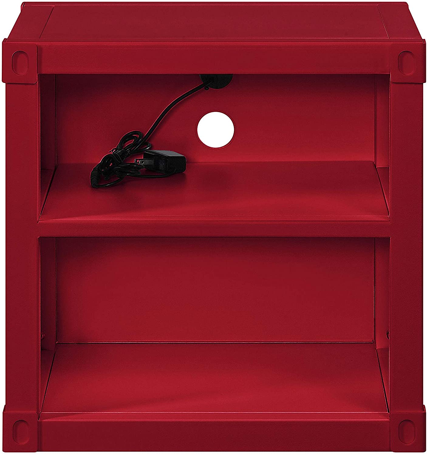 Nightstand USB With Open Display Shelf Cargo Style End Table