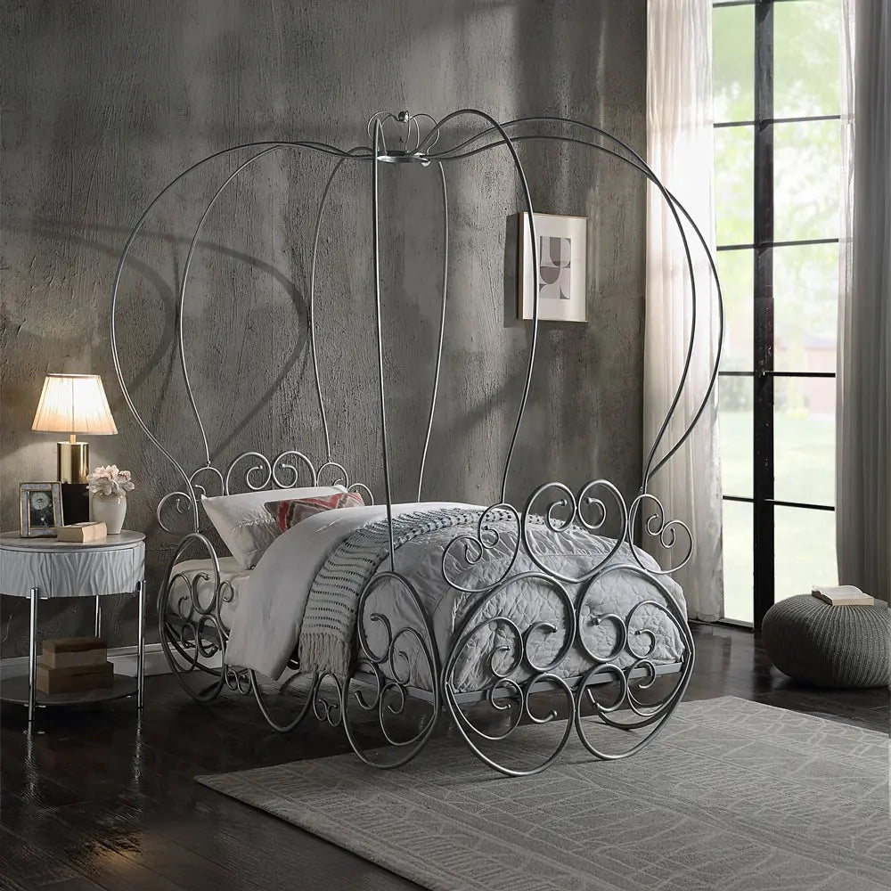 Priya Twin Bed with Canopy in Silver - Pumpkin Carriage Design for Kids Acme Furniture