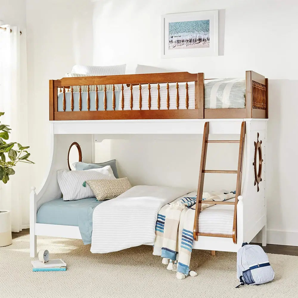 Farah Wooden Twin Over Full Bunk Bed in Oak and White - Nautical Design for Kids Acme Furniture