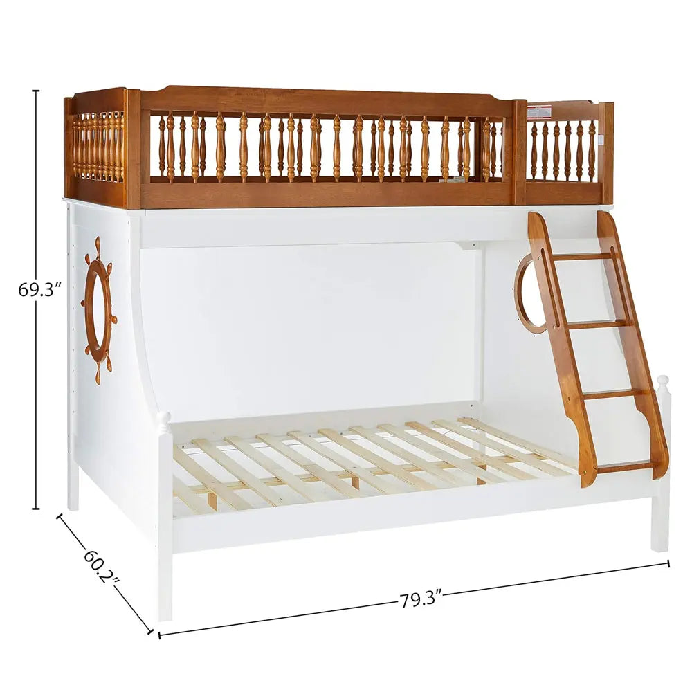 Farah Wooden Twin Over Full Bunk Bed in Oak and White - Nautical Design for Kids Acme Furniture