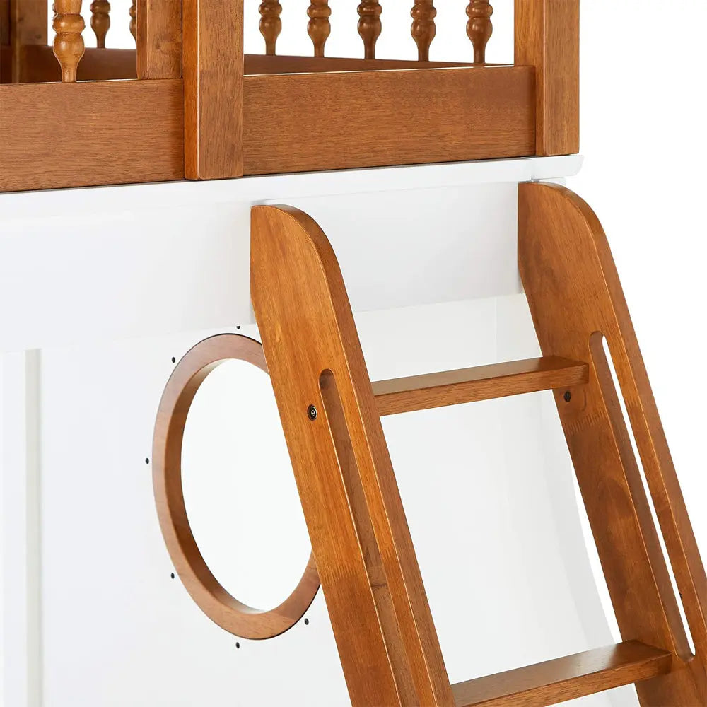 Farah Wooden Twin Over Full Bunk Bed in Oak and White - Nautical Design for Kids Acme Furniture