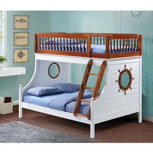 Farah Wooden Twin Over Full Bunk Bed in Oak and White - Nautical Design for Kids Acme Furniture