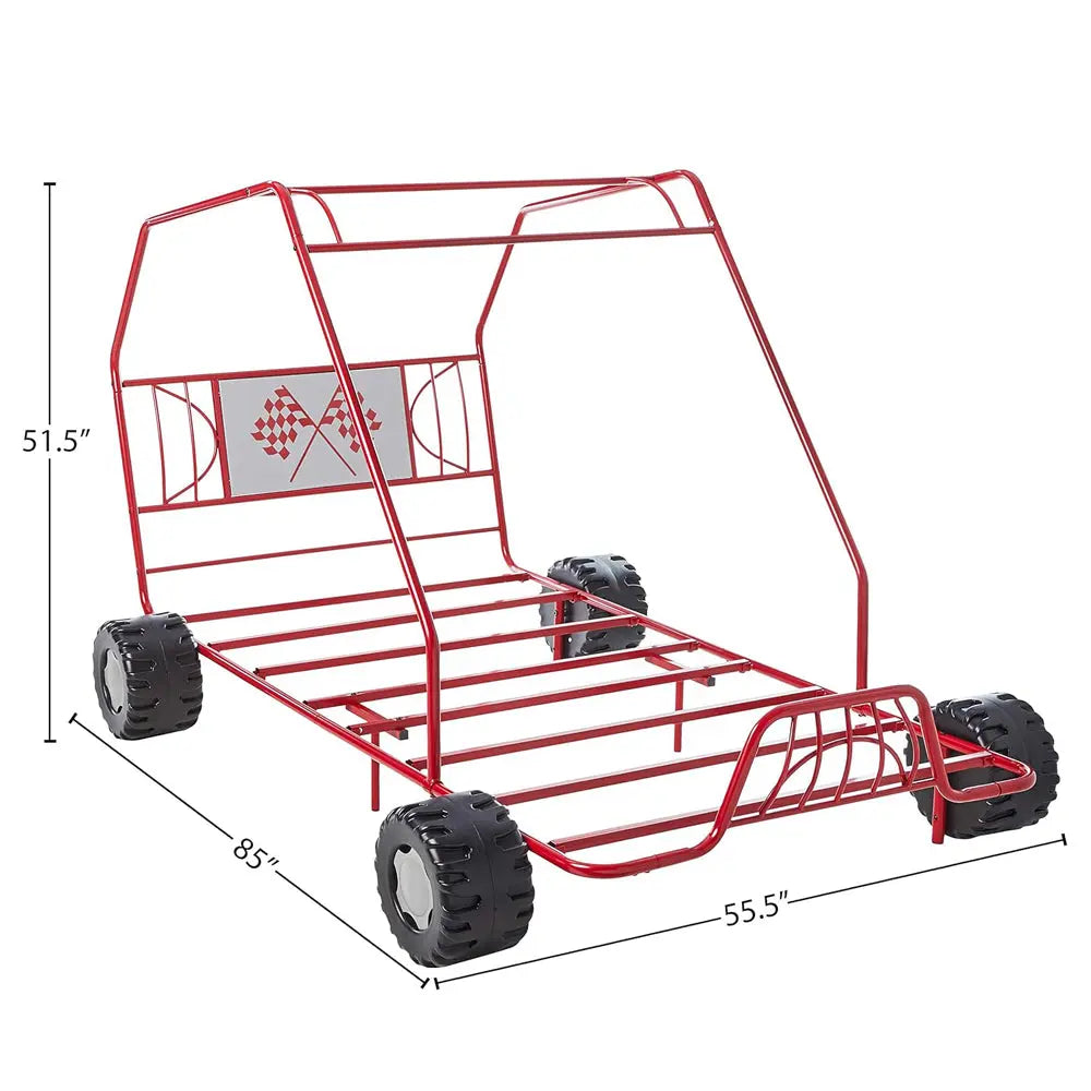 Xander Go Kart Twin Bed in Red - Metal Tube Steel Frame with Slat System for Kids Acme Furniture