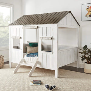 Kid's Full-Size Spring Cottage House Bed with Slat System - White & Pink, No Box Spring Required Acme Furniture