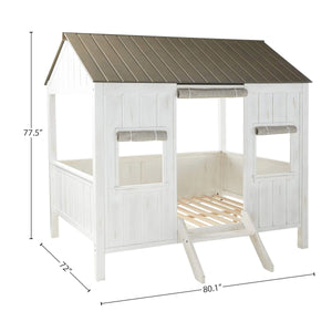 Kid's Full-Size Spring Cottage House Bed with Slat System - White & Pink, No Box Spring Required Acme Furniture