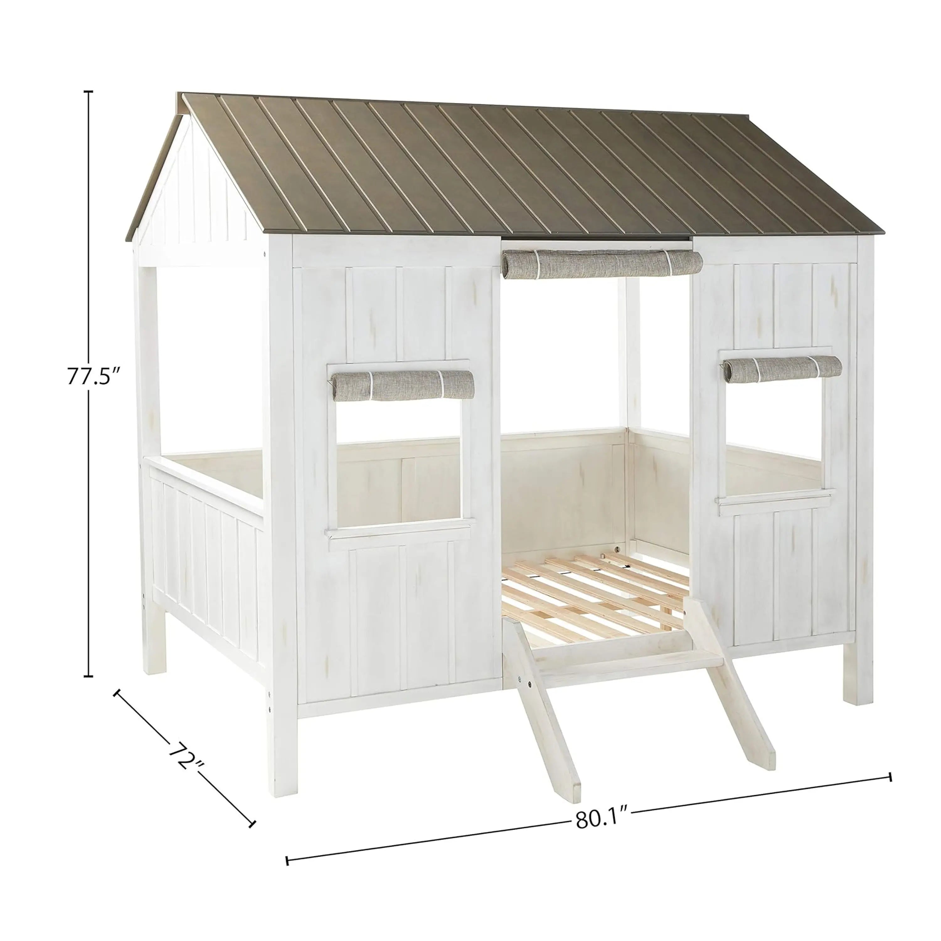 Kid's Full-Size Spring Cottage House Bed with Slat System - White & Pink, No Box Spring Required Acme Furniture