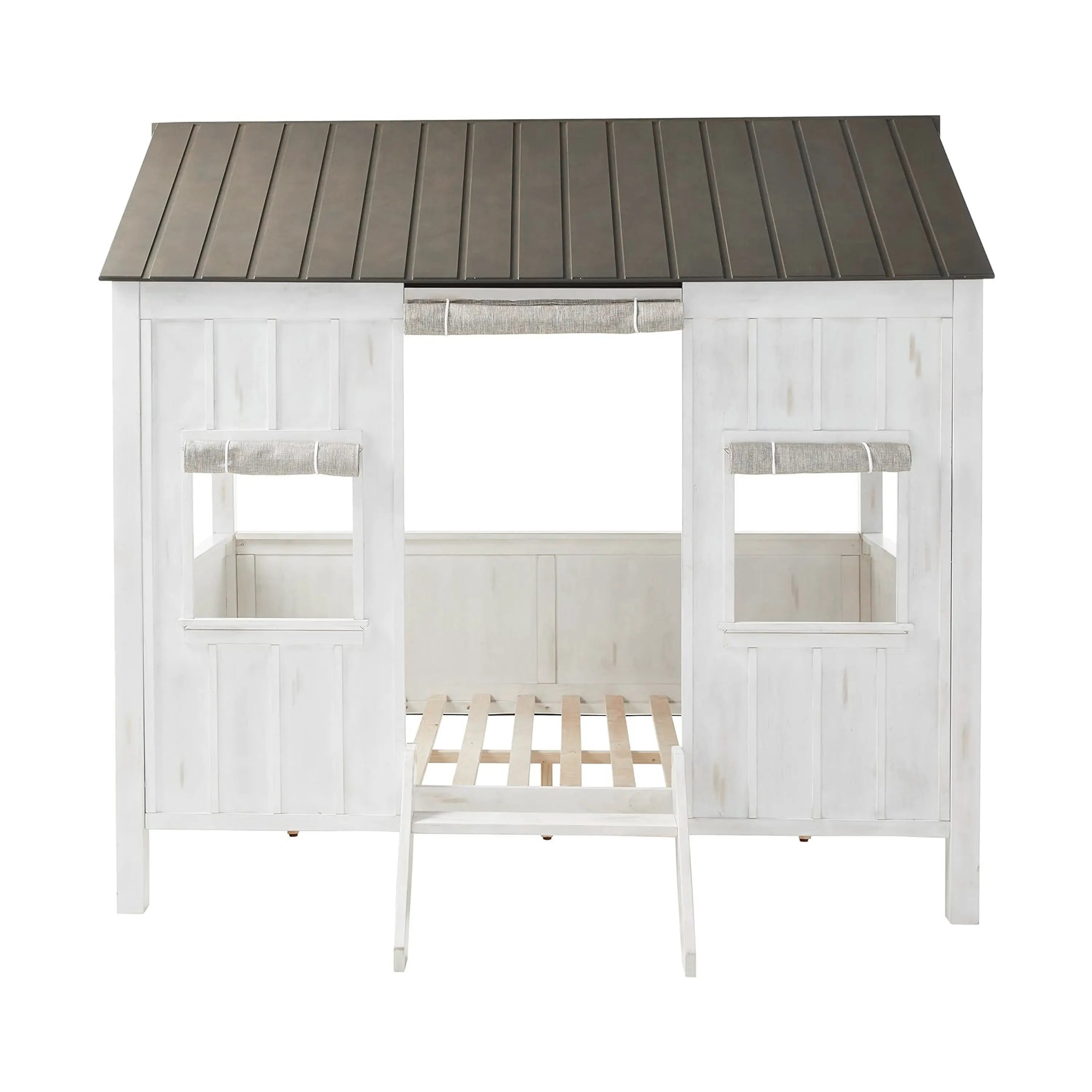 Kid's Full-Size Spring Cottage House Bed with Slat System - White & Pink, No Box Spring Required Acme Furniture