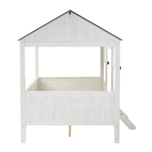 Kid's Full-Size Spring Cottage House Bed with Slat System - White & Pink, No Box Spring Required Acme Furniture