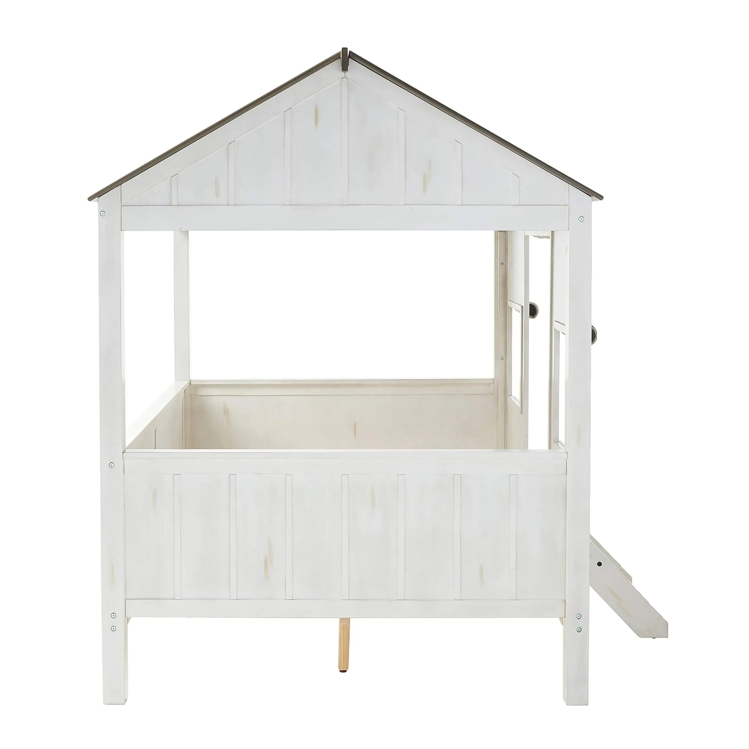Kid's Full-Size Spring Cottage House Bed with Slat System - White & Pink, No Box Spring Required Acme Furniture