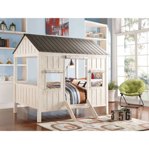 Kid's Full-Size Spring Cottage House Bed with Slat System - White & Pink, No Box Spring Required Acme Furniture
