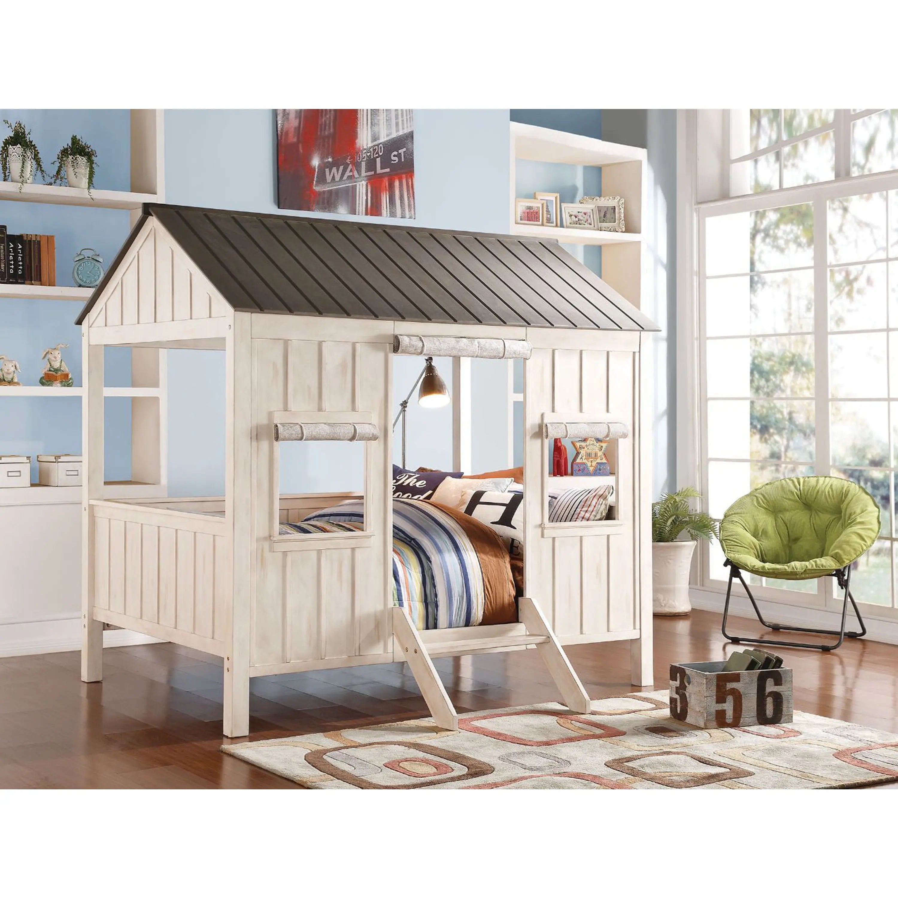 Kid's Full-Size Spring Cottage House Bed with Slat System - White & Pink, No Box Spring Required Acme Furniture