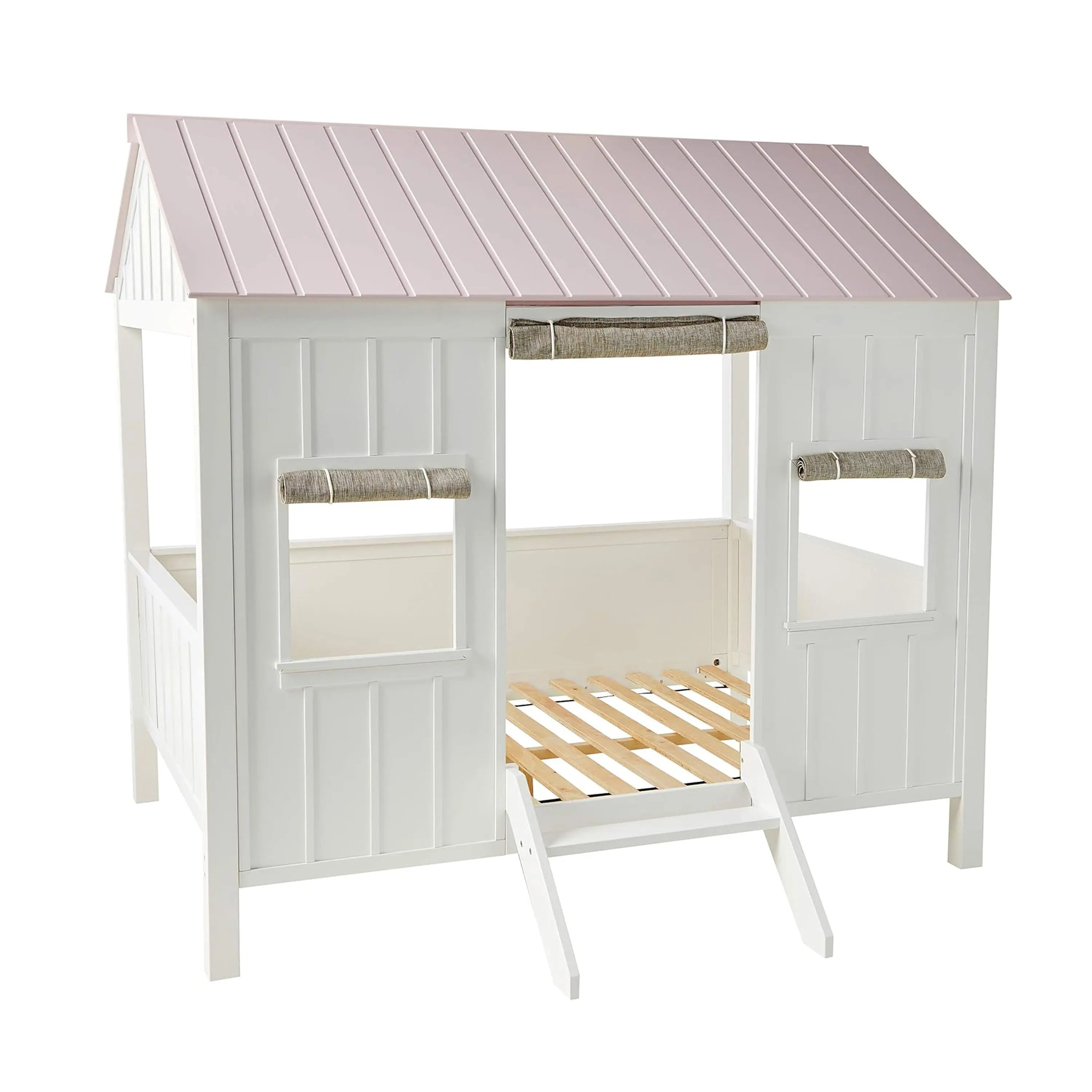 Kid's Full-Size Spring Cottage House Bed with Slat System - White & Pink, No Box Spring Required Acme Furniture