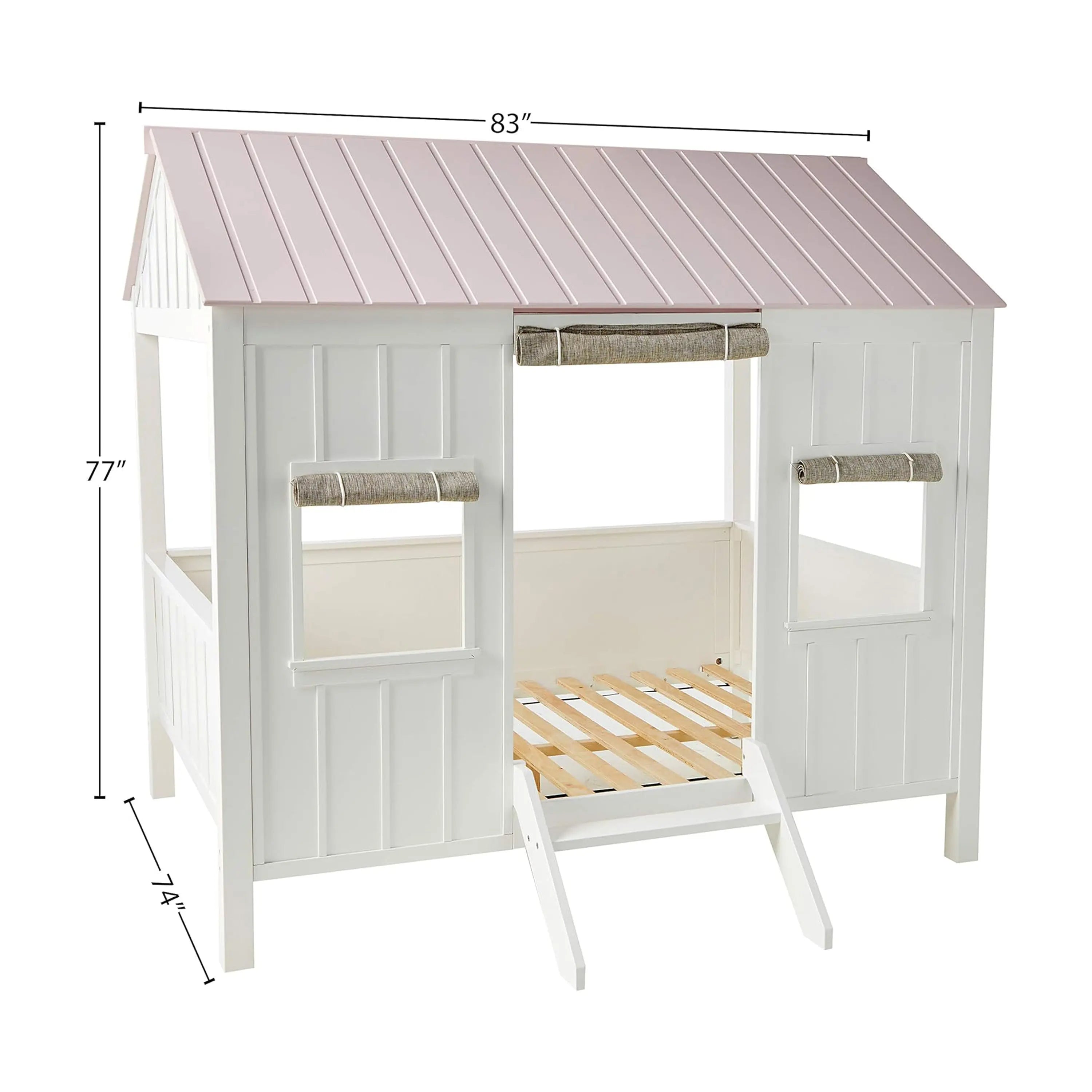 Kid's Full-Size Spring Cottage House Bed with Slat System - White & Pink, No Box Spring Required Acme Furniture