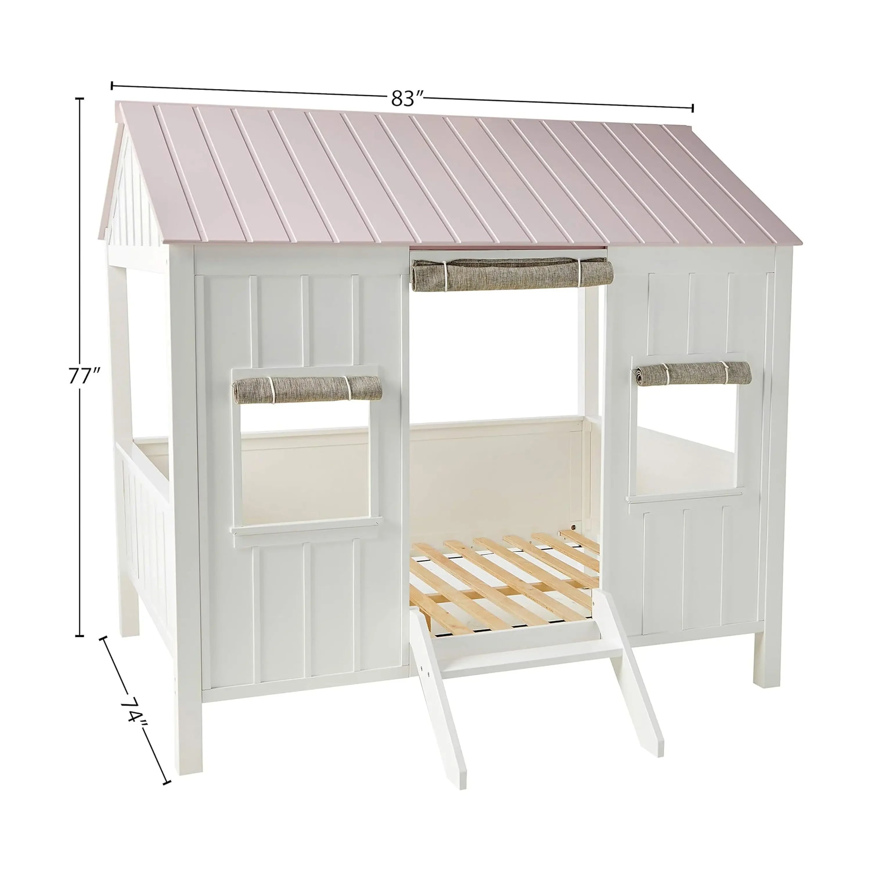Kid's Full-Size Spring Cottage House Bed with Slat System - White & Pink, No Box Spring Required Acme Furniture