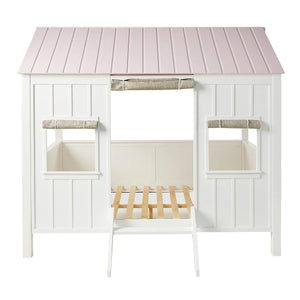 Kid's Full-Size Spring Cottage House Bed with Slat System - White & Pink, No Box Spring Required Acme Furniture